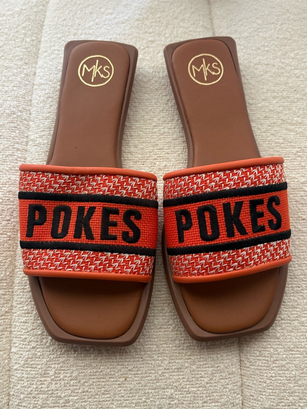 MKS Oklahoma State ‘POKES' Orange Woven Slide Sandals-